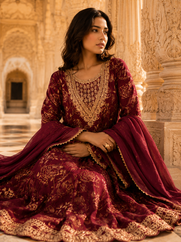 Women's Printed Berlin Anarkali Kurta Set