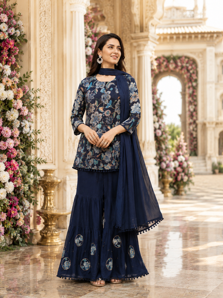 Women's Printed Berlin Kurta Sharara Set with Dupatta