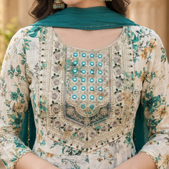 Women Floral Printed & Yoke Embroidered Anarkali Kurta Pant Set With Dupatta