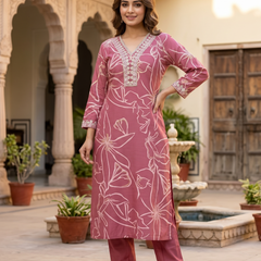Dark Onion Printed Roman Silk Kurta with Trousers