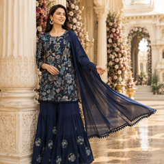 Women's Printed Berlin Kurta Sharara Set with Dupatta