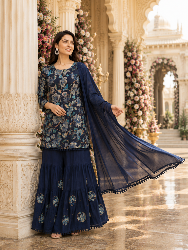 Women's Printed Berlin Kurta Sharara Set with Dupatta