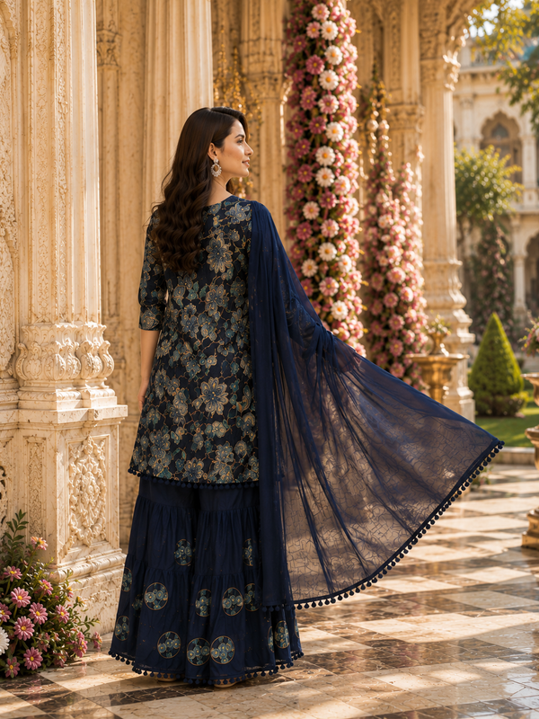 Women's Printed Berlin Kurta Sharara Set with Dupatta