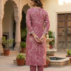 Dark Onion Printed Roman Silk Kurta with Trousers