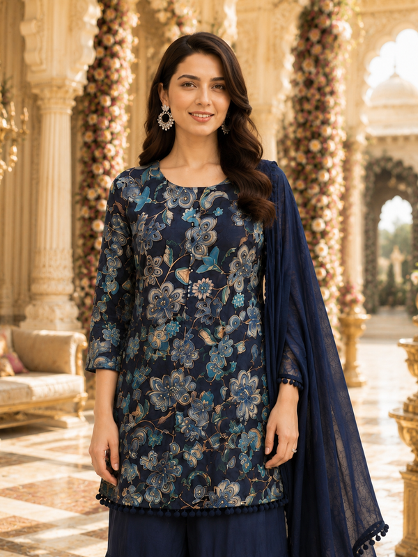 Women's Printed Berlin Kurta Sharara Set with Dupatta