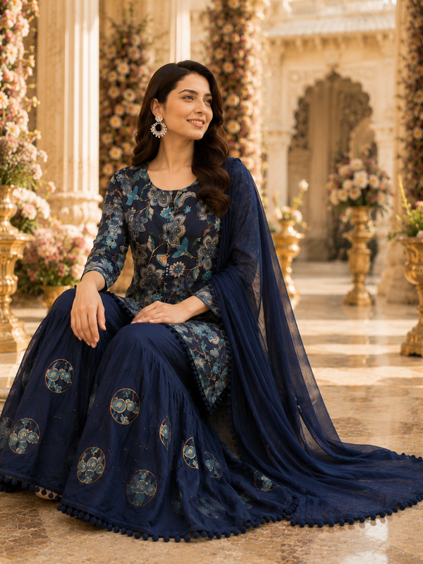 Women's Printed Berlin Kurta Sharara Set with Dupatta