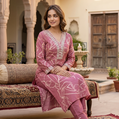 Dark Onion Printed Roman Silk Kurta with Trousers