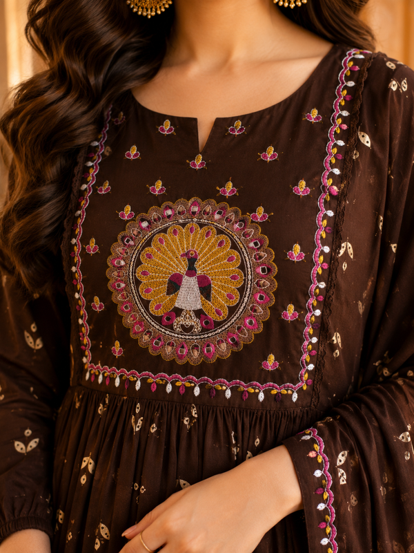 Women's Embroidered Cotton Anarkali Set