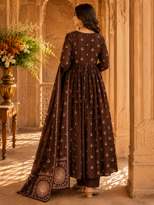 Women's Embroidered Cotton Anarkali Set