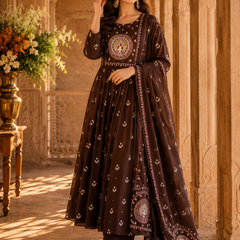 Women's Embroidered Cotton Anarkali Set