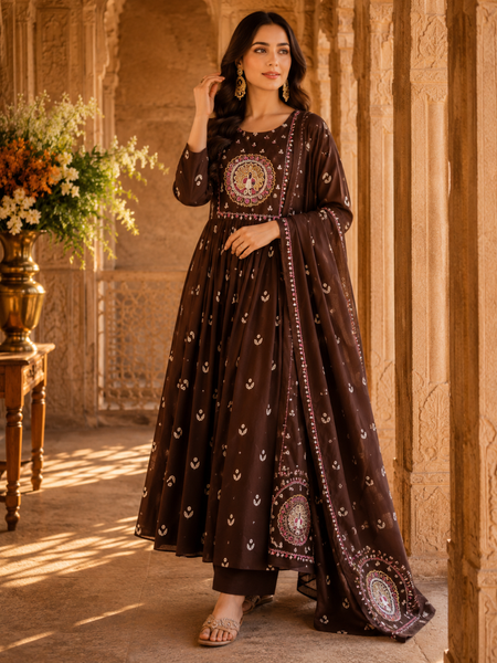 Women's Embroidered Cotton Anarkali Set