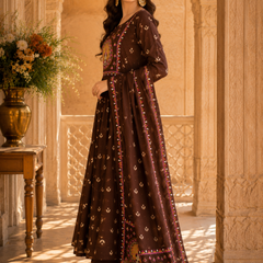 Women's Embroidered Cotton Anarkali Set