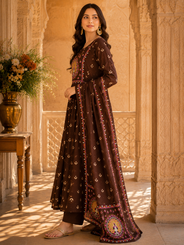 Women's Embroidered Cotton Anarkali Set