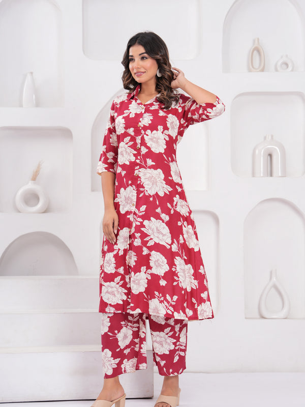 Women's Floral Printed Rayon Co-Ord Set