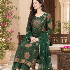Women Floral Printed & Yoke Embroidered Anarkali Kurta Pant Set With Dupatta
