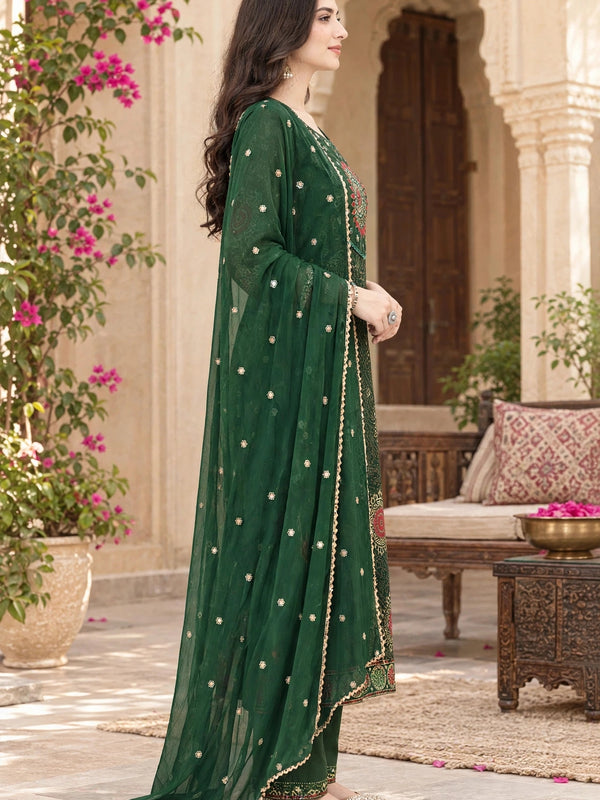 Women Floral Printed & Yoke Embroidered Anarkali Kurta Pant Set With Dupatta