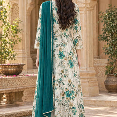 Women Floral Printed & Yoke Embroidered Anarkali Kurta Pant Set With Dupatta