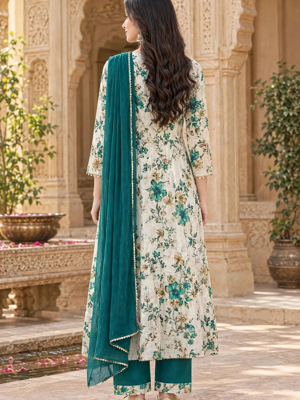 Women Floral Printed & Yoke Embroidered Anarkali Kurta Pant Set With Dupatta