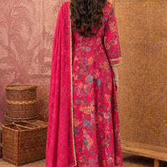 Women Floral Printed Anarkali Kurta Pant Set With Dupatta