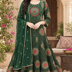 Women Floral Printed & Yoke Embroidered Anarkali Kurta Pant Set With Dupatta