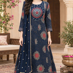 Women Floral Printed & Yoke Embroidered Anarkali Kurta Pant Set With Dupatta