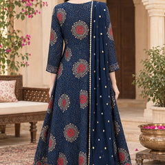 Women Floral Printed & Yoke Embroidered Anarkali Kurta Pant Set With Dupatta