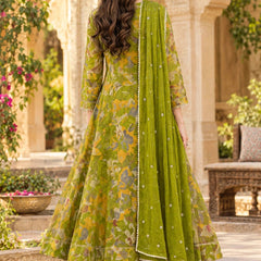 Women Floral Printed & Yoke Embroidered Anarkali Kurta Pant Set With Dupatta