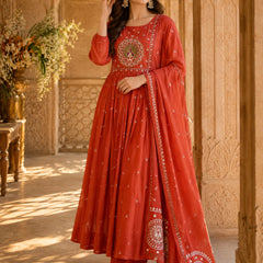 Women's Embroidered Cotton Anarkali Set