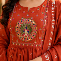 Women's Embroidered Cotton Anarkali Set