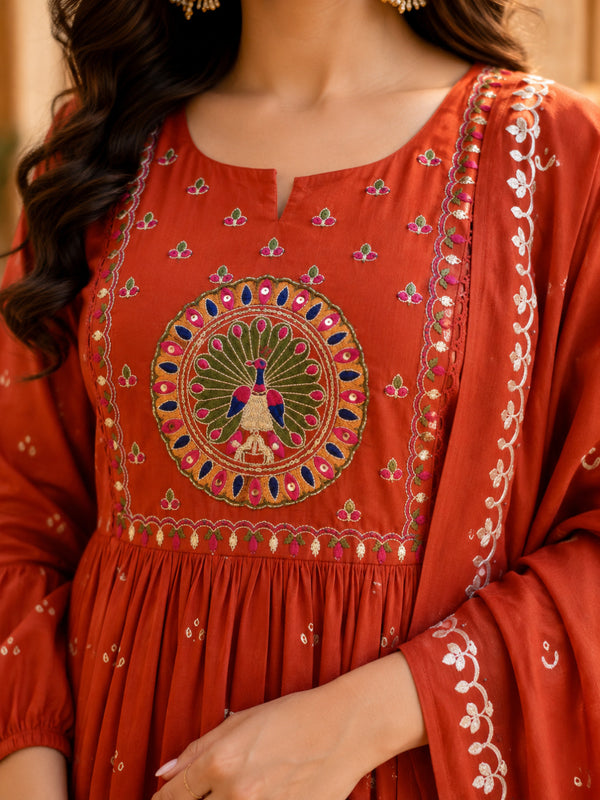 Women's Embroidered Cotton Anarkali Set