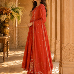 Women's Embroidered Cotton Anarkali Set