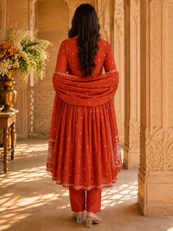 Women's Embroidered Cotton Anarkali Set