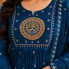 Women's Embroidered Cotton Anarkali Set