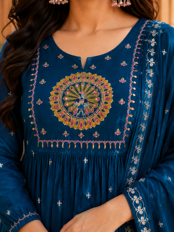Women's Embroidered Cotton Anarkali Set