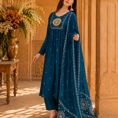 Women's Embroidered Cotton Anarkali Set
