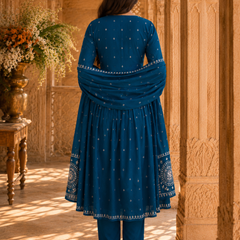 Women's Embroidered Cotton Anarkali Set