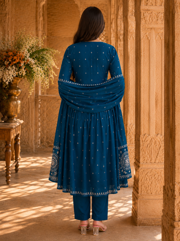 Women's Embroidered Cotton Anarkali Set