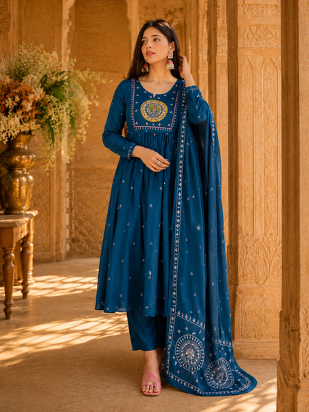 Women's Printed Cotton Ethnic Anarkali Set