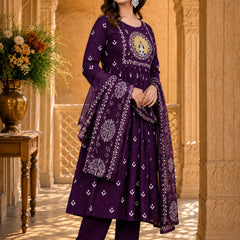 Women's Embroidered Cotton Anarkali Set