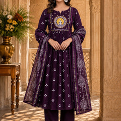 Women's Embroidered Cotton Anarkali Set