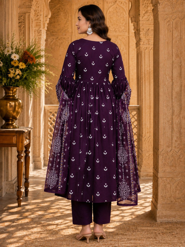 Women's Embroidered Cotton Anarkali Set