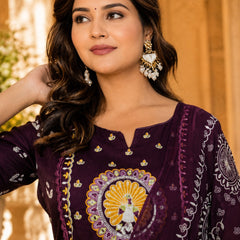 Women's Embroidered Cotton Anarkali Set