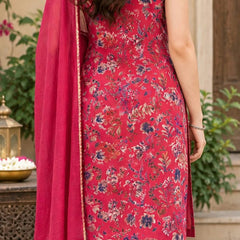 Women Floral Printed Sleeve Less Straight Kurta Pant Set With Dupatta