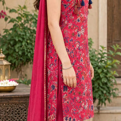 Women Floral Printed Sleeve Less Straight Kurta Pant Set With Dupatta