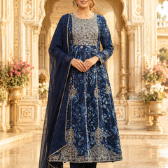 Blue Rayon Printed Sequin Anarkali Set
