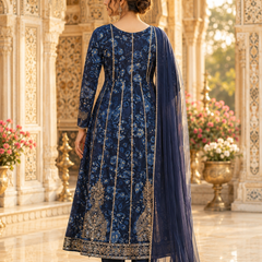 Blue Rayon Printed Sequin Anarkali Set