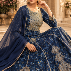 Blue Rayon Printed Sequin Anarkali Set