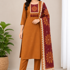Cotton Printed Kurta Pant Set with Mirror Work