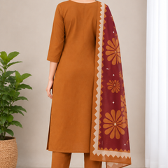 Cotton Printed Kurta Pant Set with Mirror Work