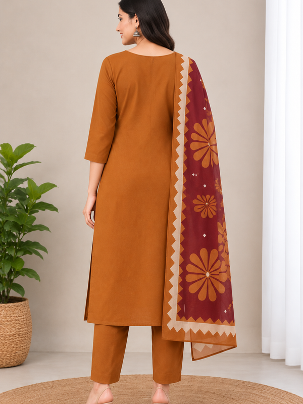 Cotton Printed Kurta Pant Set with Mirror Work